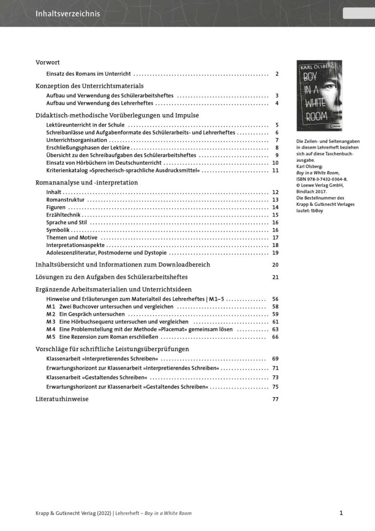 Inhaltsverzeichnis Boy in a White Room – Krapp & Gutknecht Verlag