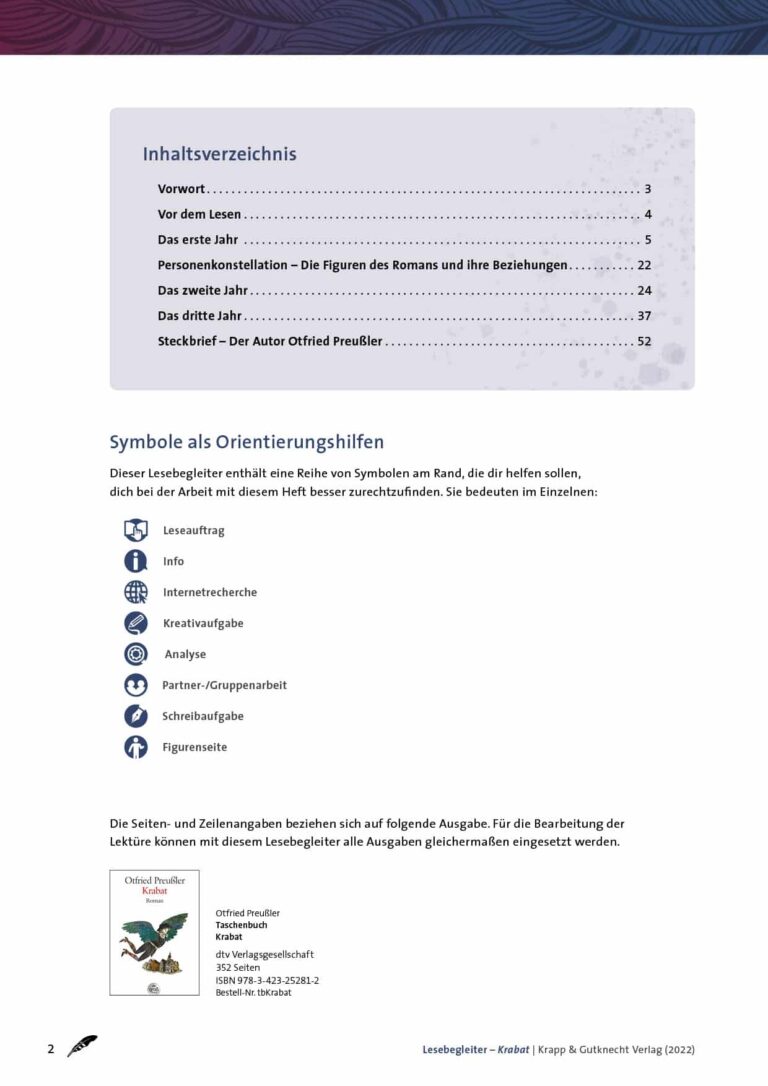 Krabat – Otfried Preußler – Inhaltsverzeichnis Arbeitsheft und Unterrichtsmaterial – Krapp & Gutknecht Verlag
