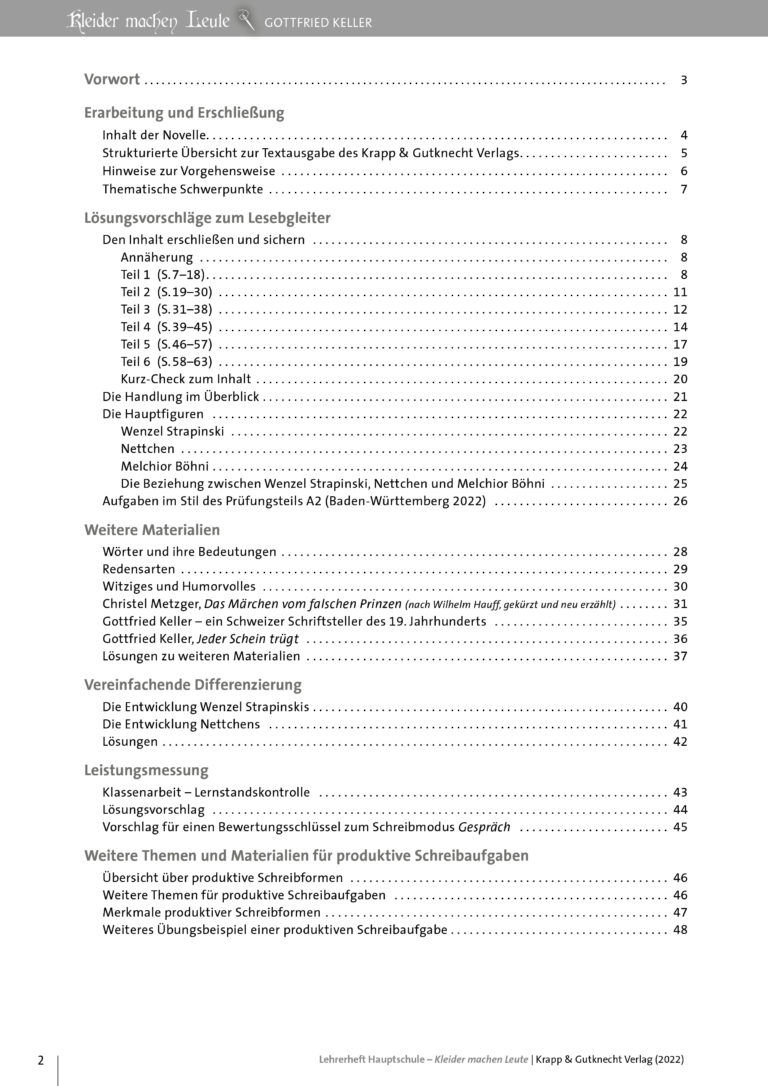 Kleider machen Leute von Gottfried Keller – Arbeitsheft und Unterrichtsmaterial als PDF – Krapp & Gutknecht Verlag