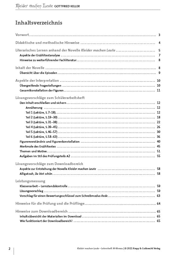 Musterseiten Kleider machen Leute von Gottfried Keller – Arbeitsheft und Unterrichtsmaterial als PDF – Krapp & Gutknecht Verlag