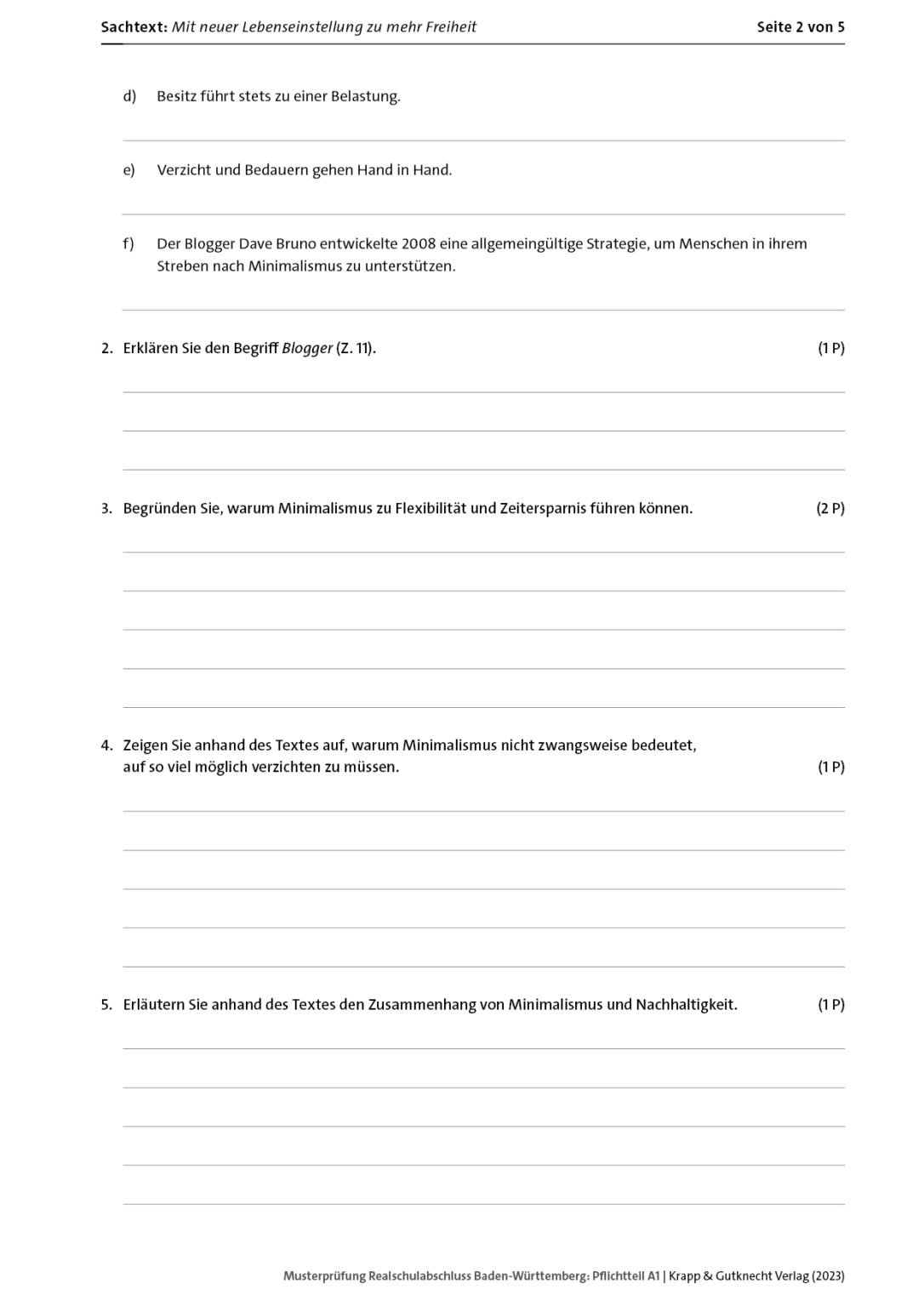 Musterprüfung Sachtext: Mit Neuer Lebenseinstellung Zu Mehr Freiheit 